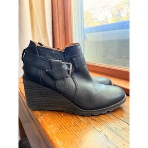 Sperry Gold Cup Black Leather Wedge Ankle Boots Womens 9.5